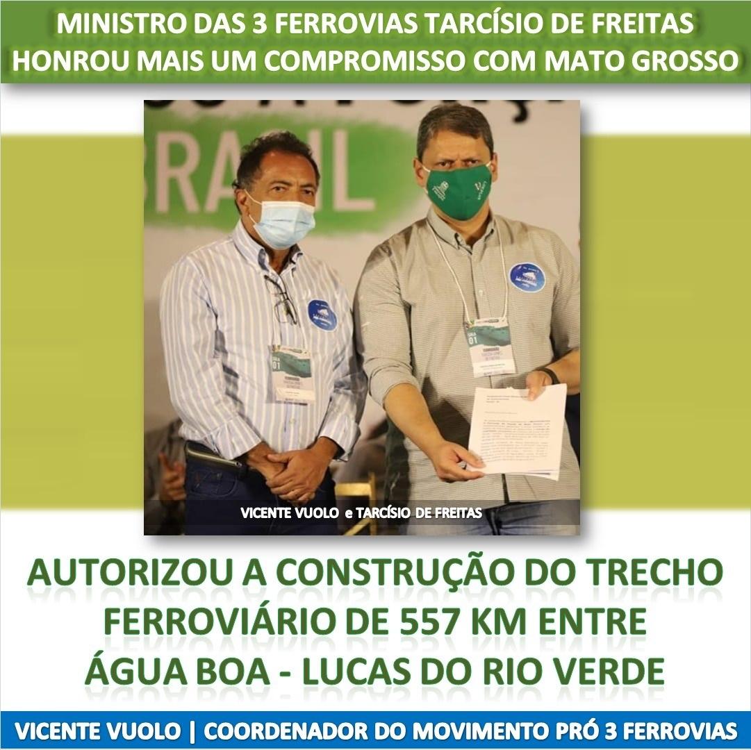 FICO é autorizada no treco ferroviário de 557km entre Água Boa até Lucas do Rio Verde