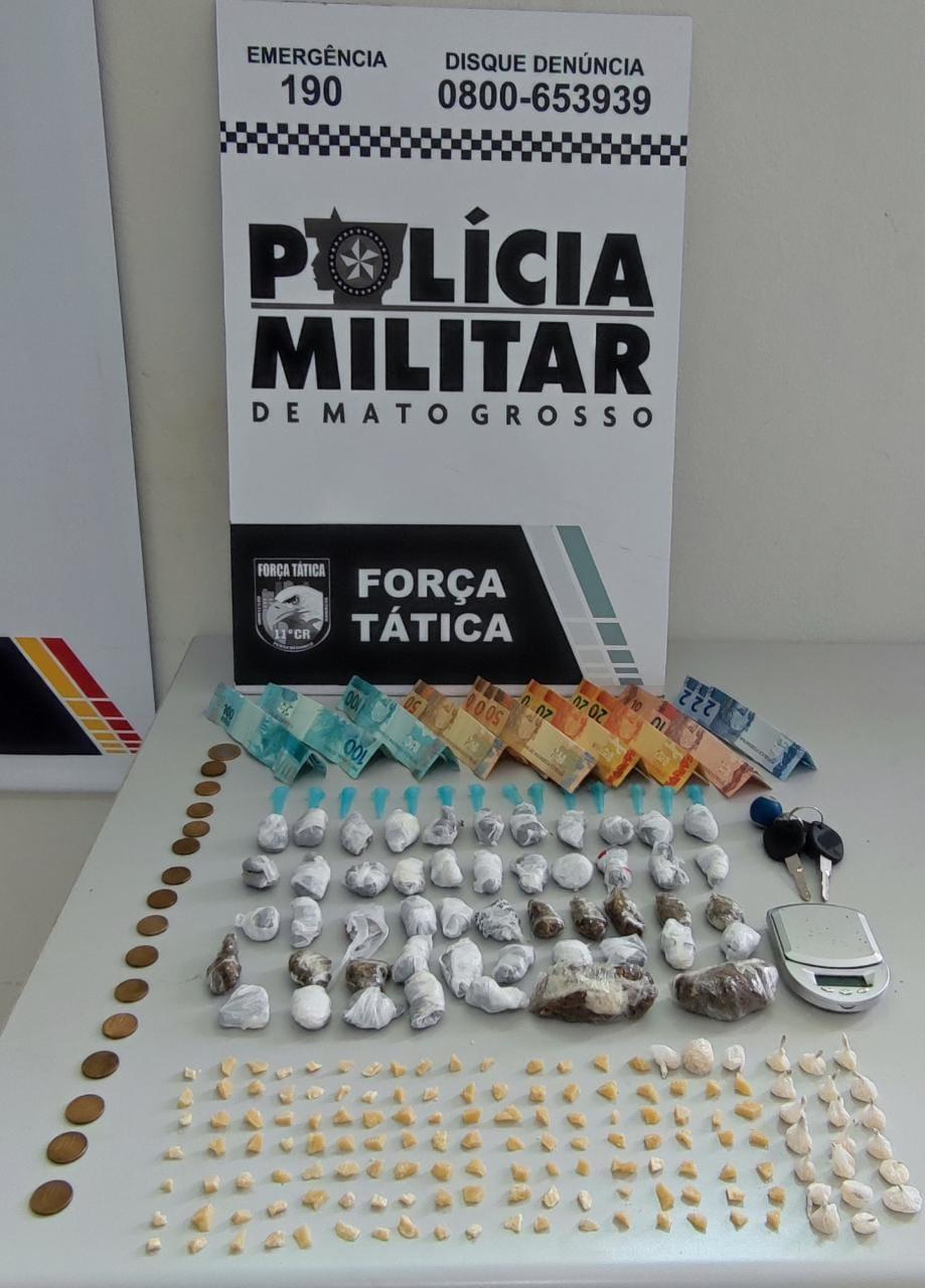Policiais Militares prendem um homem com grande quantidade de drogas em Poxoréu