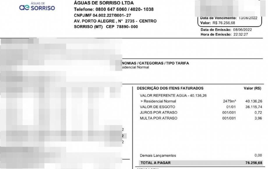 Morador de Mato Grosso recebe conta de água de mais de R$ 76 mil