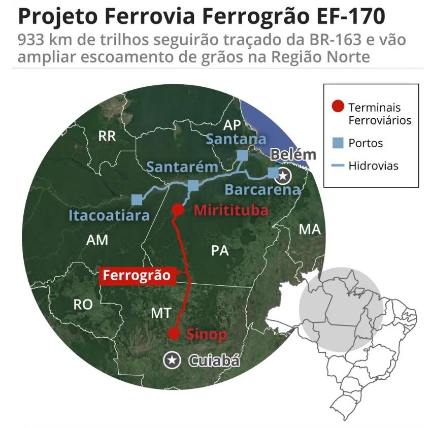 AGU diz que lei que alterou limites da área do projeto Ferrogrão entre MT e PA é inconstitucional
