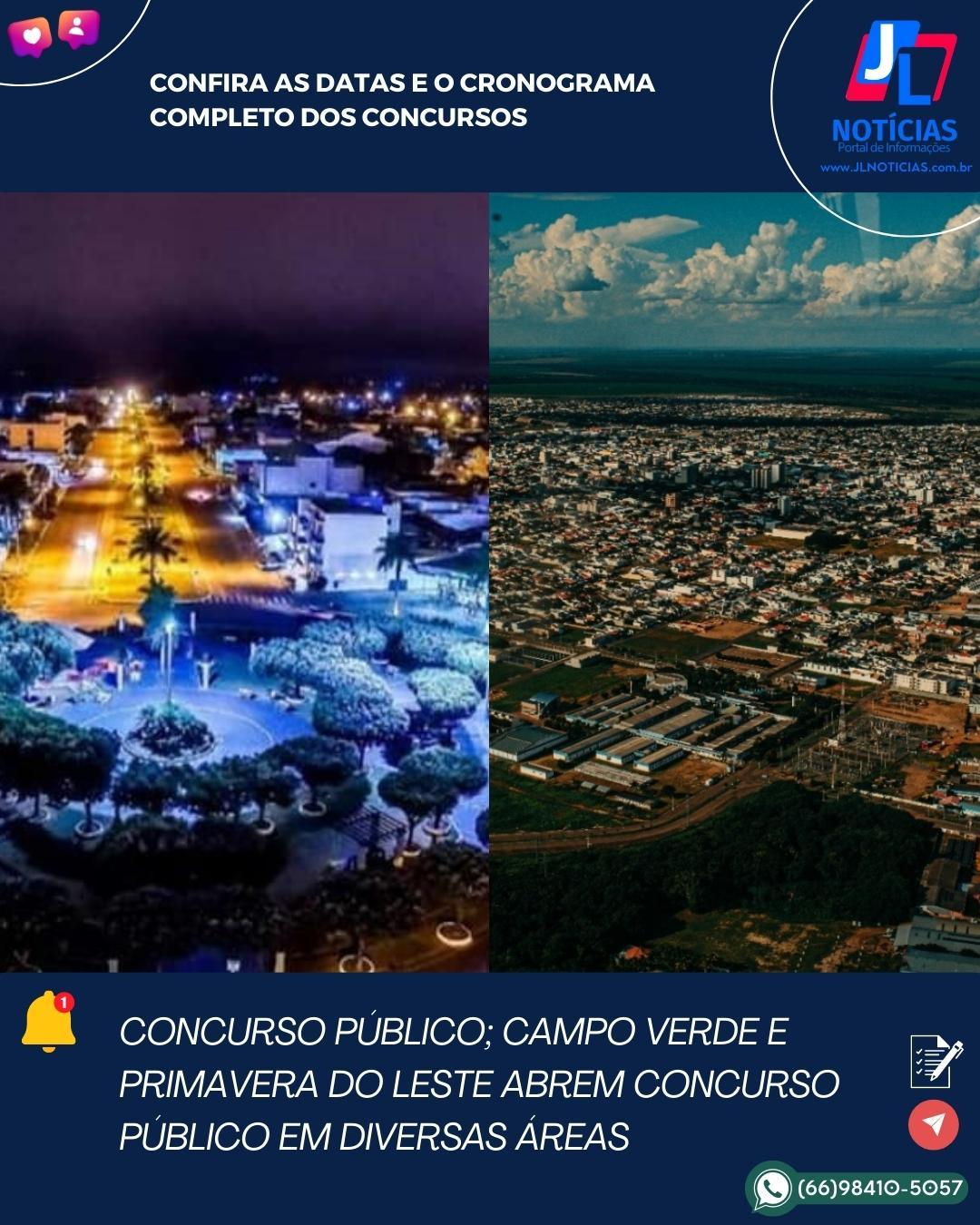 Concurso Público; Campo Verde e Primavera do Leste estão com vagas abertas em diversas áreas