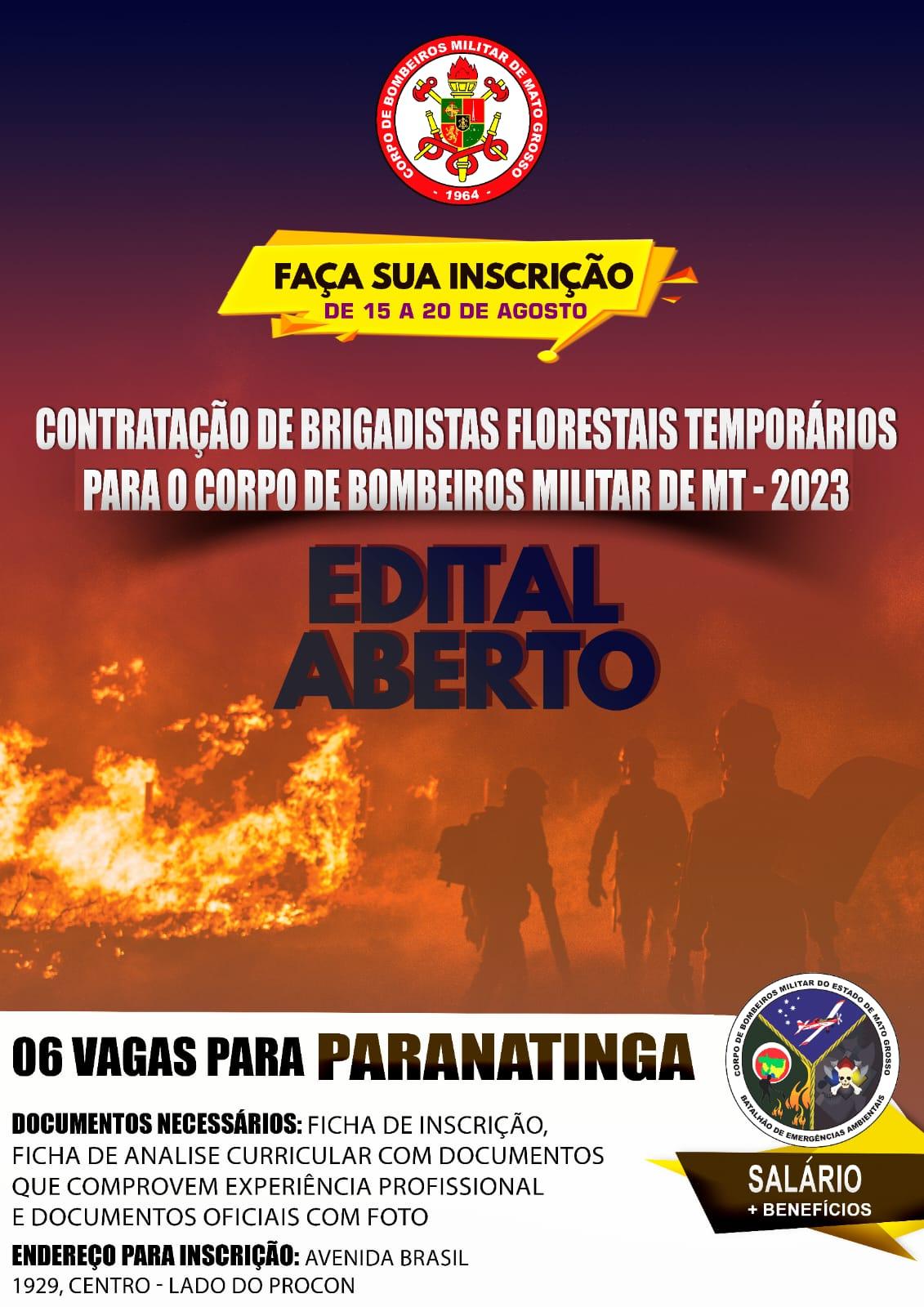 Corpo de Bombeiros de MT abre processo seletivo para contratação de brigadistas florestais