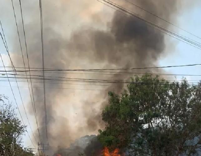 Primavera do Leste; Câmera de segurança flagra homem ateando fogo em terreno em avenida