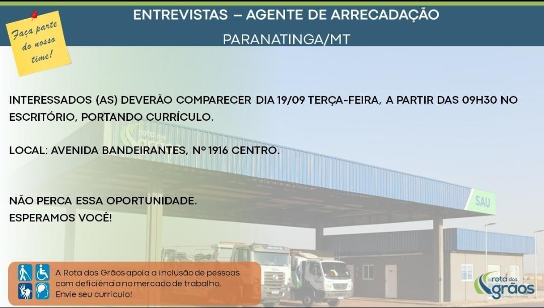 Vaga para Agente de Arrecadação Rota dos Grãos