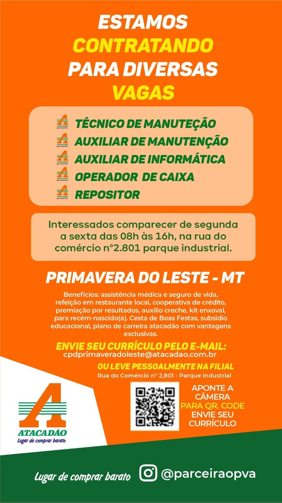 Atacadão contrata em Primavera do Leste