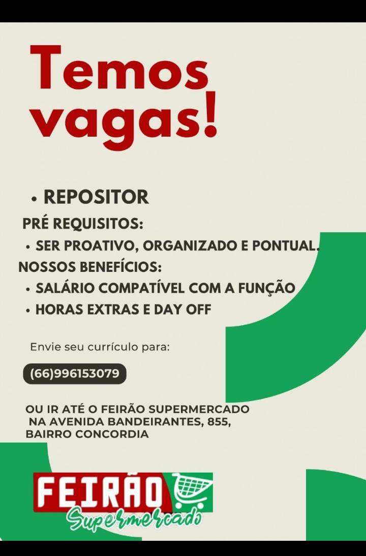 Empresa contrata Repositor em Paranatinga