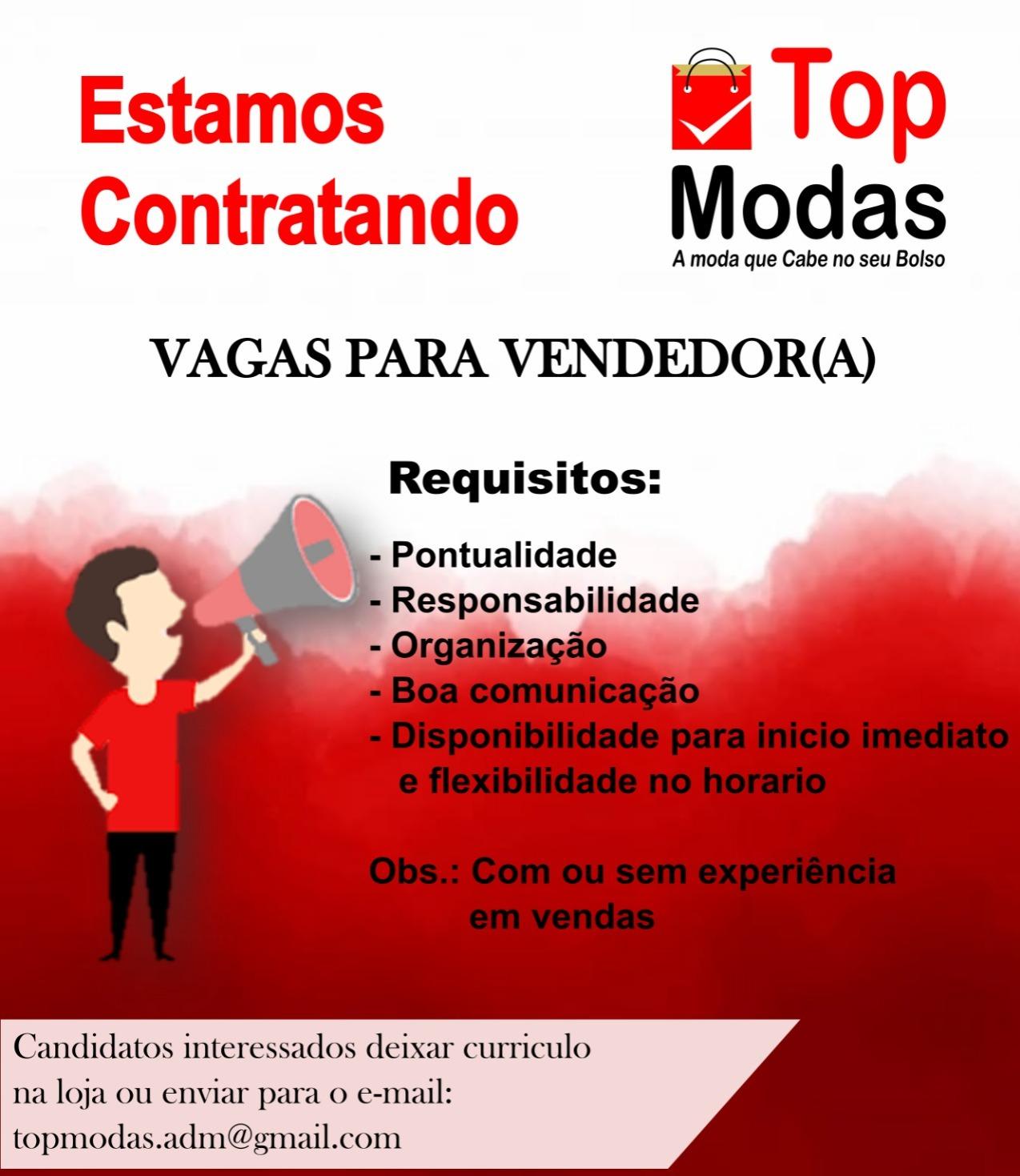 Empresa contrata Vendedor  (a) em Paranatinga