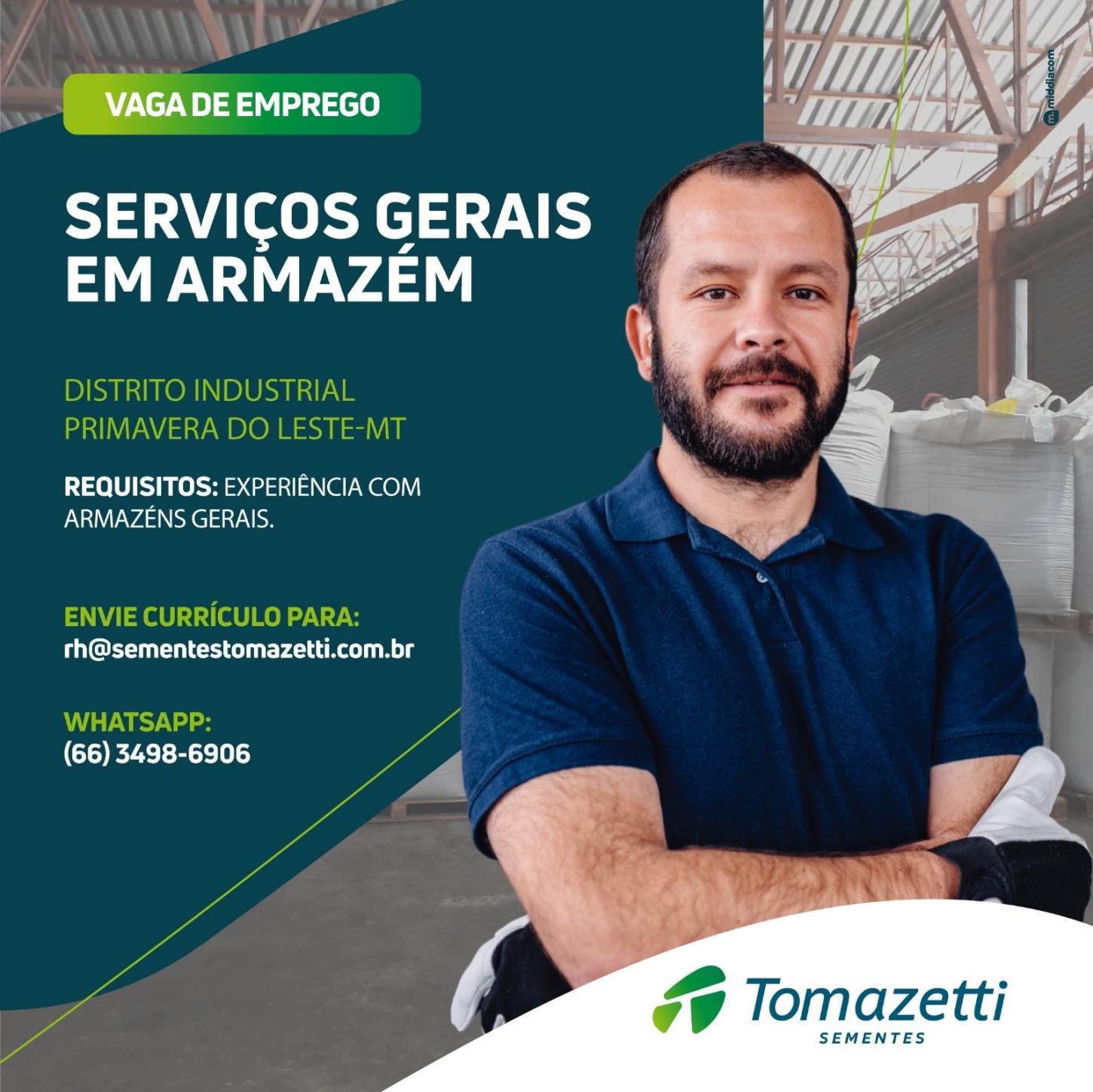 Empresa de Sementes está com vaga aberta para Serviços Gerais em Primavera do Leste