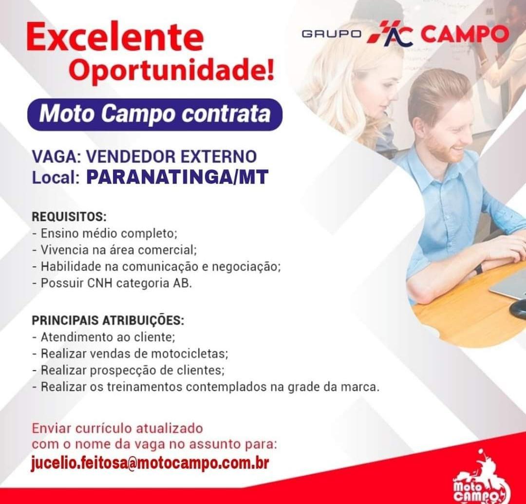Moto Campo contrata Vendedor Externo em Paranatinga
