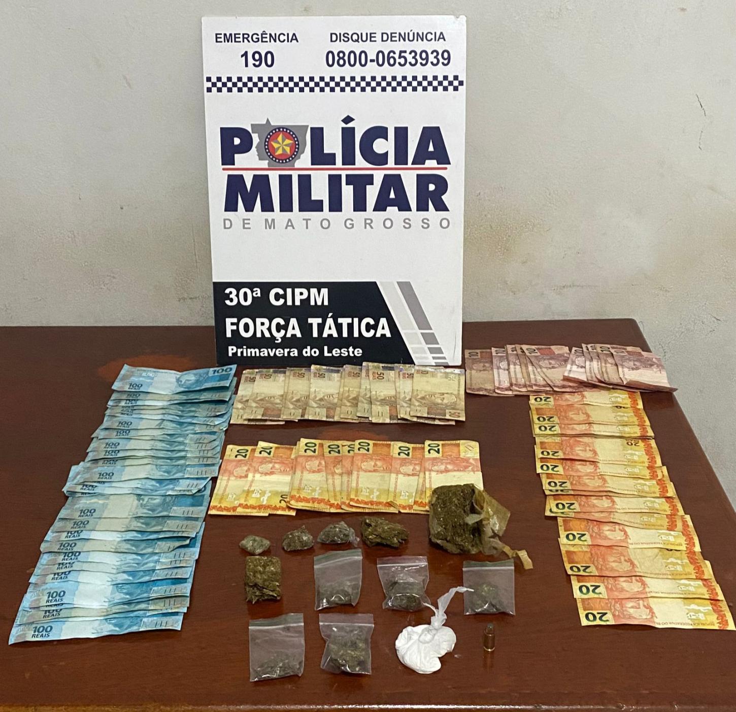 Primavera do Leste; Força Tática realiza apreensão de entorpecentes e dinheiro proveniente do tráfico de drogas
