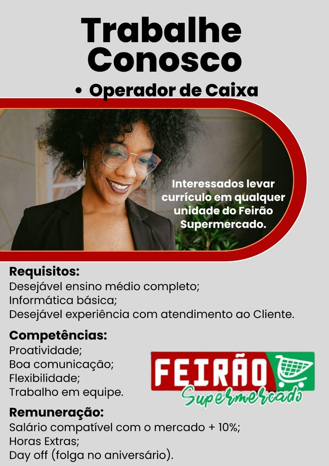 Supermercado contrata Operador de Caixa em Paranatinga