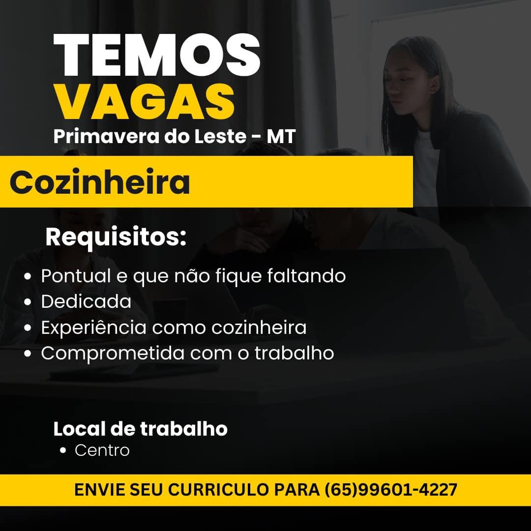 Empresa contrata Cozinheira em Primavera do Leste