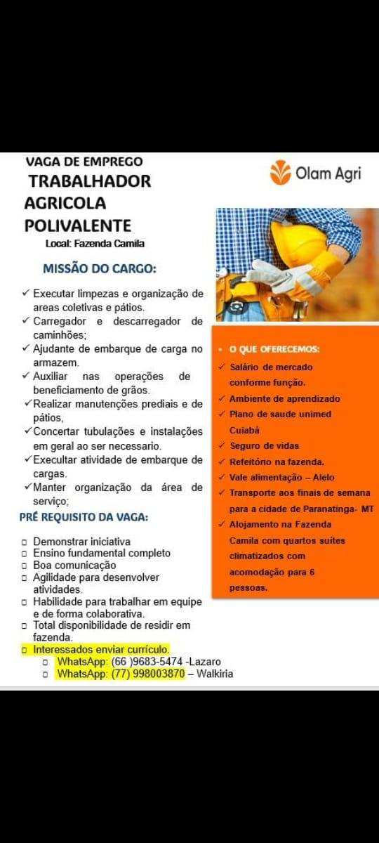 Fazenda em Paranatinga contrata