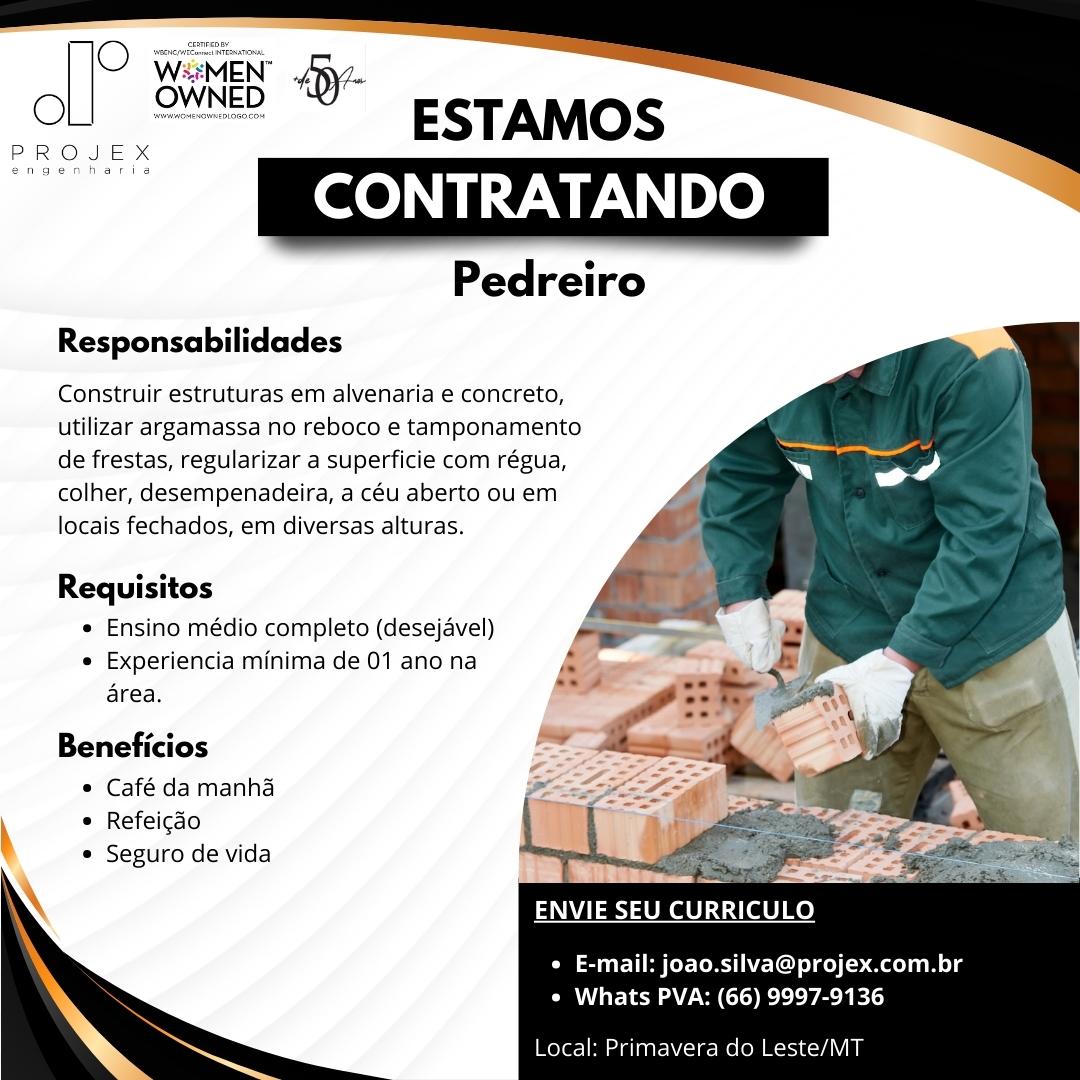 Vaga para Pedreiro em Primavera do Leste