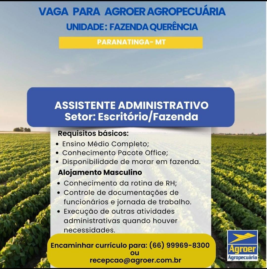 Vaga para Assistente Administrativo em Fazenda