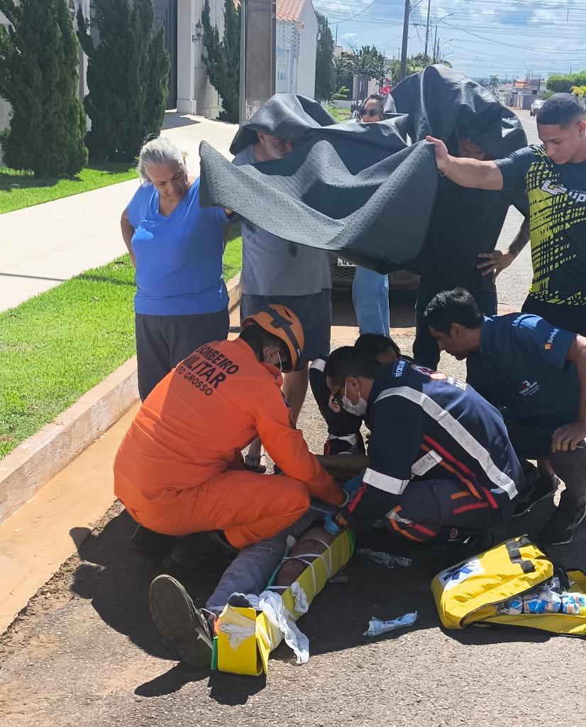 Campo Verde; Corpo de Bombeiros presta socorro à vítima de acidente de trânsito em avenida