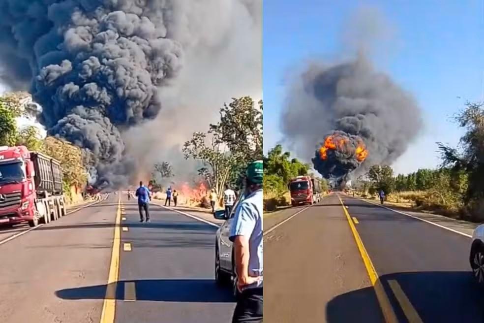 Acidente com explosão deixa quatro mortos e seis feridos na BR-163 em Bandeirantes MS