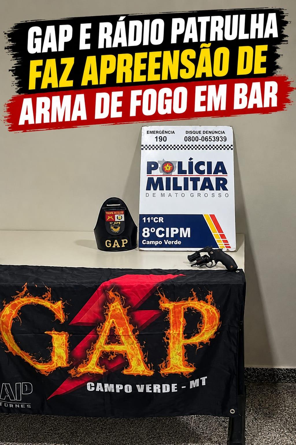 Campo Verde; Polícia Militar com apoio do GAP fazem apreensão de arma de fogo no bairro Chácara das Uvas