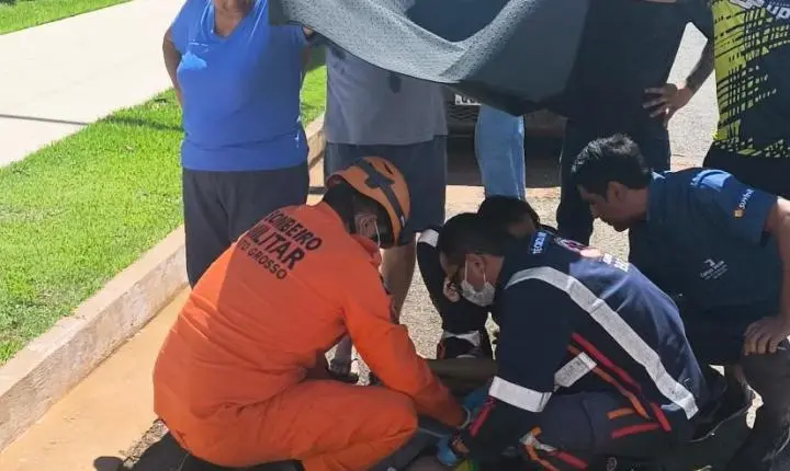 Campo Verde; Corpo de Bombeiros presta socorro à vítima de acidente de trânsito em avenida