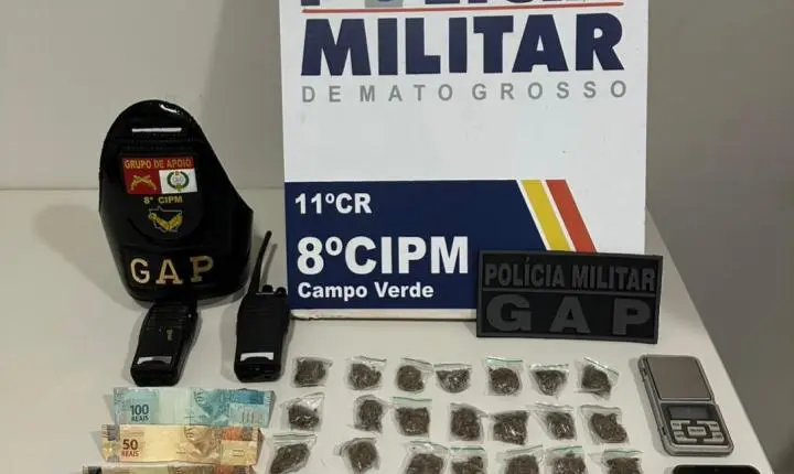 Campo Verde; Equipe do GAP prende suspeito de 18 anos por tráfico de drogas no bairro Jupiara