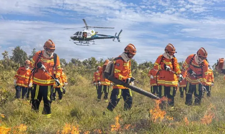 Corpo de Bombeiros combate incêndio em área de vegetação em Campo Verde