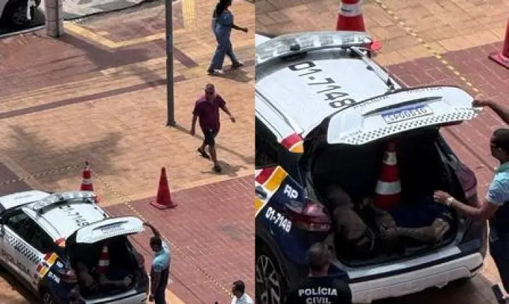 Corpo é encontrado em carro da Polícia Militar que fica estacionada de forma fixa, na Praça Alencastro, em Cuiabá