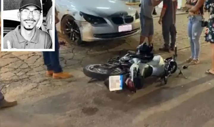 Jovem morre após bater moto em Hilux e atingir roda de BMW