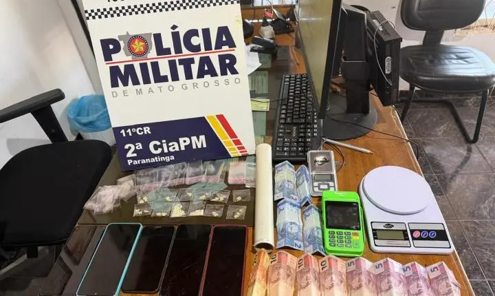 Paranatinga; Polícia Militar realiza apreensão de drogas e conduz duas pessoas para a delegacia no Centro