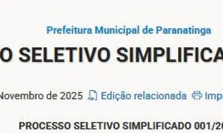 Prefeitura de Paranatinga abre Processo Seletivo Simplificado 001/2025