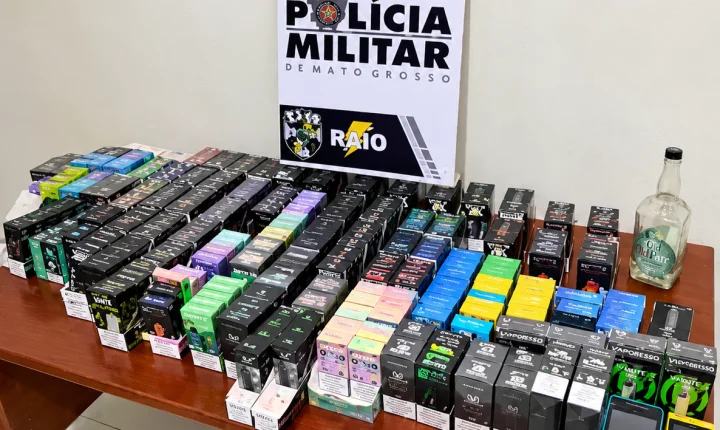 Primavera do Leste; Equipe do RAIO apreende 397 unidades de cigarros eletrônicos (PODs e VAPEs) com um suspeito de 18 anos