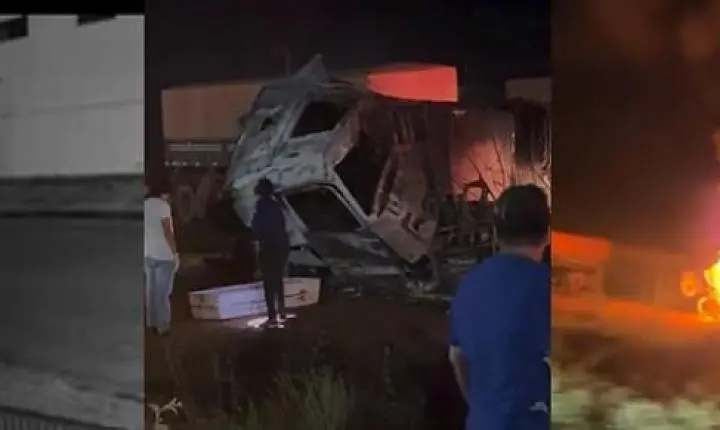 Veja os vídeos; Batida entre carretas mata motorista e provoca incêndio na BR-163 em MT